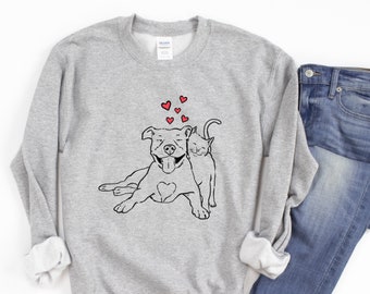 Pittie and Kitty Sweatshirt,  Pitbull Mom Shirt, Pitbull Lover, Cats and Dogs, Cute Pittie, Cute Kitty, Pitbull Gift, Adopt Don't Shop
