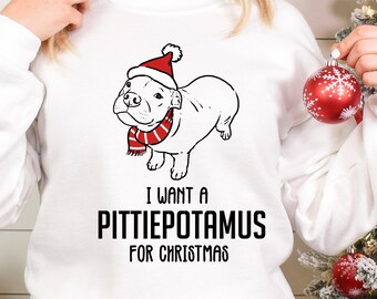 Funny Christmas Pitbull Sweatshirt, Pitbull Holiday Shirt, Pittie Mom Shirt, Pittie Dad Shirt, Pittiepotamus Shirt, Cute Smiling Pitbull