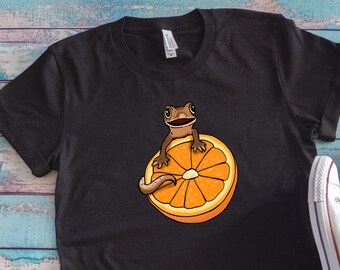 Crested Gecko T-Shirt, Gecko Shirt, Cute Crested Gecko, Cute Reptile, Gecko on Orange, Gecko Gifts, Reptile Gifts, Cresties, Gecko Lover