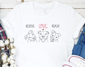 Rescue Love Repeat T-Shirt, Rescue Dog Shirt, Pit Bull Shirt, Rescue Dog Mom, Animal Rescue Shirt, Dog Lover Gift, Dog Rescue Gift, Pitties