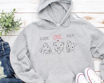 Rescue Love Repeat Hoodie, Rescue Dog Hoodie, Pit Bull Hoodie, Rescue Dog Mom, Animal Rescue Shirt, Dog Lover Gift, Dog Rescue Gift