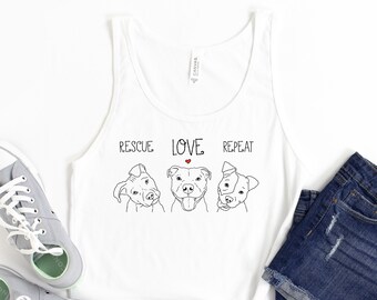 Rescue Love Repeat Unisex Tank, Rescue Dog Tank Top, Pit Bull Tank, Rescue Dog Mom, Animal Rescue Shirt, Dog Lover Gift, Dog Rescue Gift