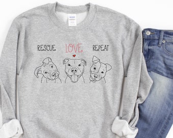 Rescue Love Repeat Sweatshirt, Rescue Dog Shirt, Pit Bull Shirt, Rescue Dog Mom, Animal Rescue Shirt, Dog Lover Gift, Dog Rescue Gift