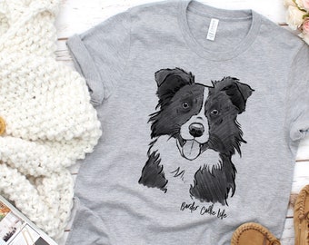 Border Collie Sketch T-Shirt, Border Collie Portrait, Border Collie Gift, Border Collie Shirt, Border Collie Lover, Border Collie Drawing