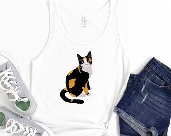 Calico Cat Unisex Tank Top, Calico Tank, Calico Mom, Miłośnik Calico, Calico Art, Calico Portrait, Uroczy Cat Tank, Calico Gift, Miłośnik Kotów