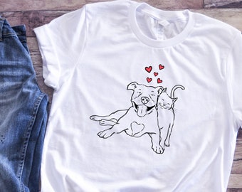 Pittie and Kitty T-Shirt, Pitbull Mom Shirt, Cat Mom, Pitbull Lover, Cats and Dogs, Cute Pittie, Cute Kitty, Pitbull Gift, Adopt Don't Shop