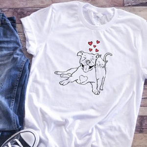 Pittie and Kitty T-Shirt, Pitbull Mom Shirt, Cat Mom, Pitbull Lover, Cats and Dogs, Cute Pittie, Cute Kitty, Pitbull Gift, Adopt Don't Shop