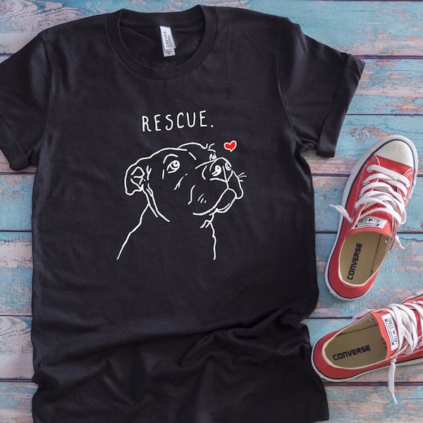 Rescue Love T-Shirt, Pitbull Drawing, Pittie Shirt, Dog Shirt, Rescue Mom, Adopt Don't Shop Shirt, Pit bull Lover Shirt, Cute Pitbull Shirt