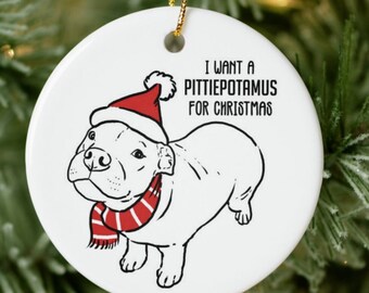 Adorno Pittiepotamus, Adorno pitbull divertido, Pittiepotamus para Navidad, Adorno Pittie divertido, Navidad Pittie, Navidad Pitbull, Navidad Pibble