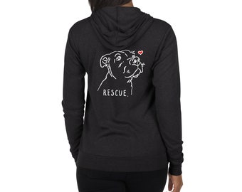 Rescue Love Hoodie, Lightweight Hoodie, Zip Hoodie, Pitbull Sweatshirt, Rescue Dog Hoodie, Adopt Don't Shop Shirt, Pitbull Lover Shirt