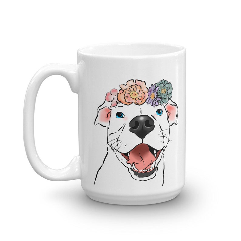 Cute Pitbull Mug Pit Bull Mug Pitbull and Flowers Mug Etsy