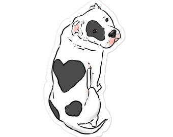 Cute Pit Bull Sticker, Pit Bull with Heart Spot, Pittie Sticker, Sweet Pit Bull Decal, Pittie Decal, Pit Bull Decor, Cute Pittie, Heart Dog