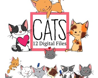 Cat Clipart, Printable, Instant Download, Digital Clipart, Clipart, Planner Stickers, Printable Artwork, Planner Clipart, Digital Art, Cats