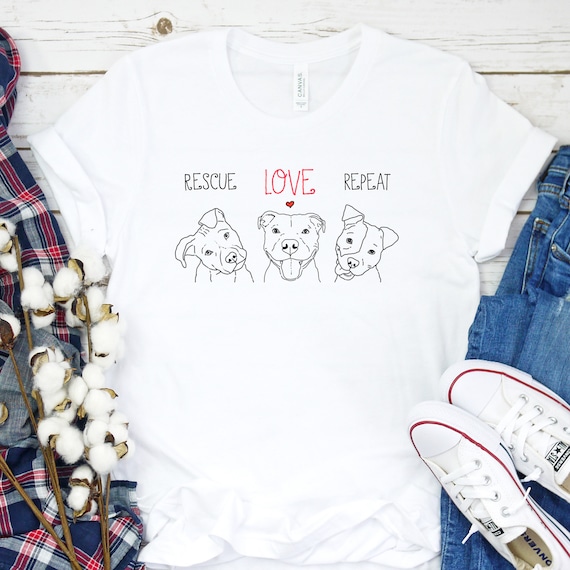 Rescue Love Repeat T-Shirt, Rescue Dog Shirt, Pit Bull Shirt, Rescue Dog Mom, Animal Rescue Shirt, Dog Lover Gift, Dog Rescue Gift, Pitties