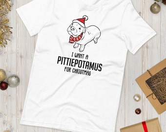 Funny Christmas Pitbull T-shirt, Pitbull Holiday Shirt, Pittie Mom Shirt, Pittie Dad Shirt, Pittiepotamus Shirt, Cute Smiling Pitbull