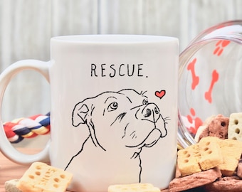 Taza de amor de rescate, taza de pitbull, taza de perro, taza de mamá de rescate, taza de papá de rescate, taza de Adopt Don't Shop, taza de amante de los pitbull, pitbull lindo, mamá pittie