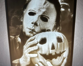 Lámpara de noche litofanía 3D personalizada de Michael Meyers con calabaza para Halloween