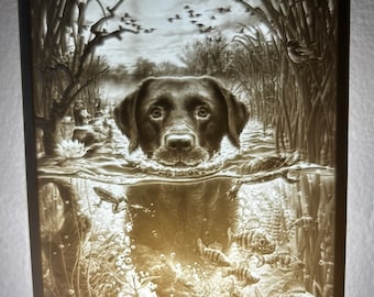 Lámpara de noche litofanía 3D personalizada y única con forma de labrador retriever