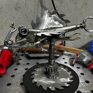 Metal Welded Art, &quot;Gary&quot; The Saw Fish with &quot;Tony&quot; the Worm. One of a Kind