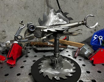 Metal Welded Art, "Gary" The Saw Fish with "Tony" the Worm. One of a Kind