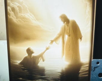 Jesús dando una mano amiga Luz nocturna litofanía 3D personalizada única y religiosa