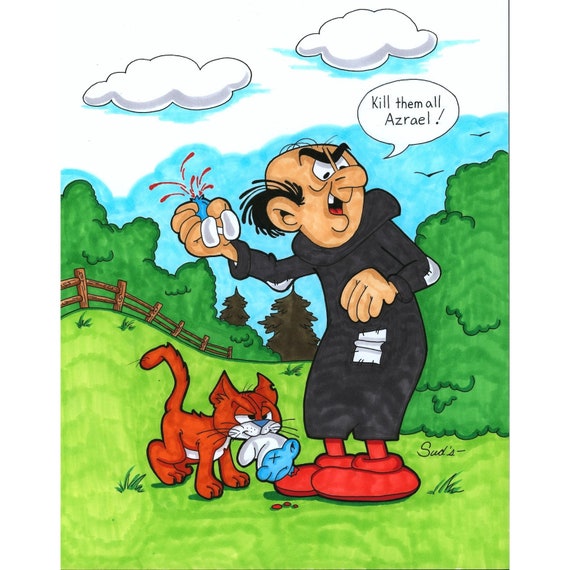 gargamel 10枚限定ポスター 希少 ガーガメル ナンバリング入り Unique Gargamel, Smurf & Azrael Art Print Poster 12 X 18 - Etsy