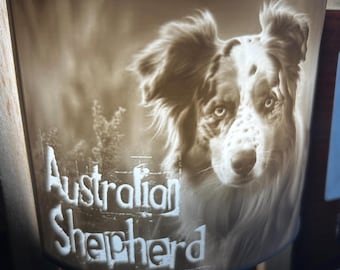 Lámpara de noche litofanía 3D personalizada y única con forma de perro pastor australiano