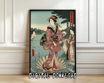 Impression japonaise Ukiyo-e Vénus | Oeuvre d'art inspirée de la naissance de Vénus | Téléchargement numérique de style geisha traditionnel