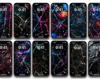 Lot de 12 fonds d'écran réalistes en verre brisé pour téléphone - 1632 x 2912 px HD à téléchargement numérique