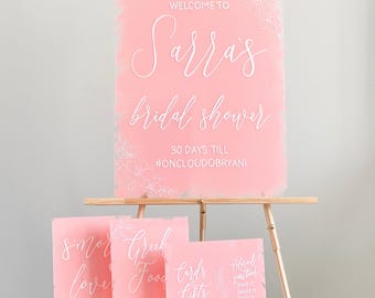 Blush Pink Wedding Sign Package, Wedding Sign Bundle, Wedding Welcome Sign, Custom Acrylic Hand Lettered and Hand Painted Signs.