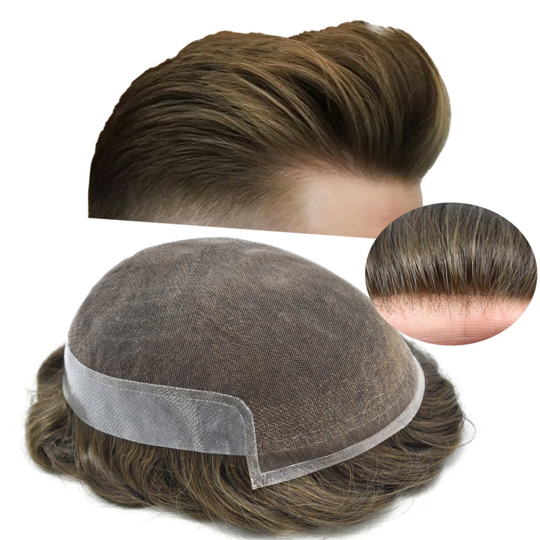 thumbnail interactive-video image 1 of GEX French Lace Toupee Hairpiece – Real Human Hair – Bleached Knots – Men's Wig 1 of 2