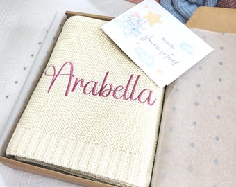 Personalised Baby Blanket – Custom Cotton Knitted Name Blanket for Newborn