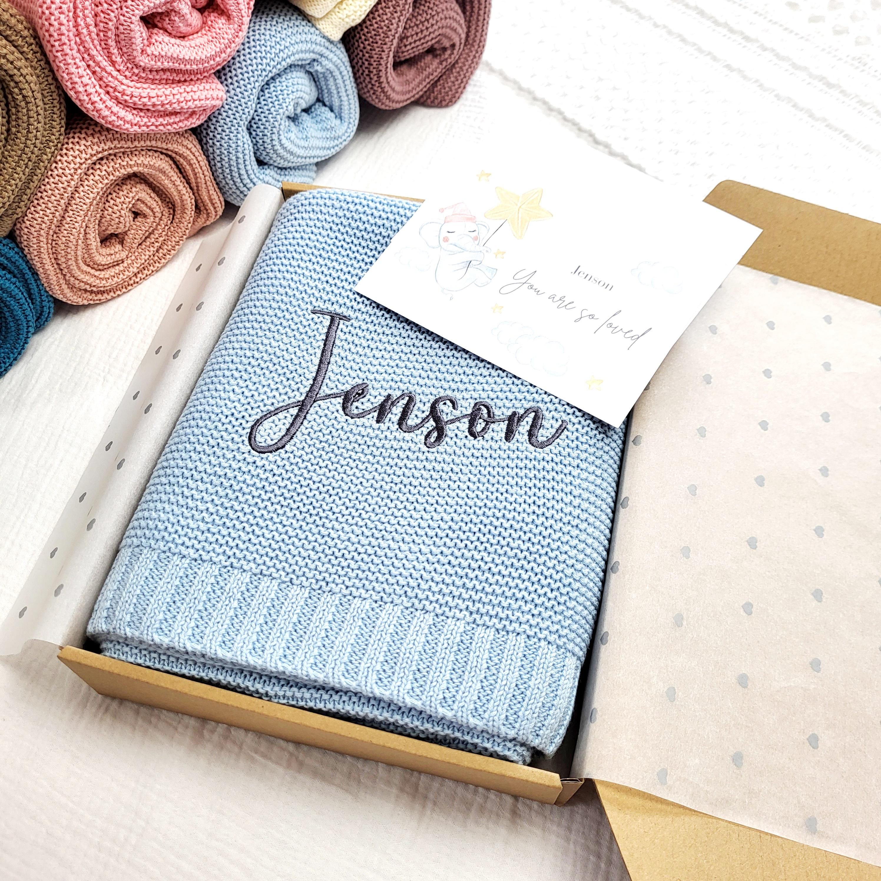 Personalised Baby Blanket – Embroidered Cotton Knit Keepsake for 