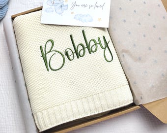 Personalised Baby Blanket – 100% Cotton Knit with Embroidered Name