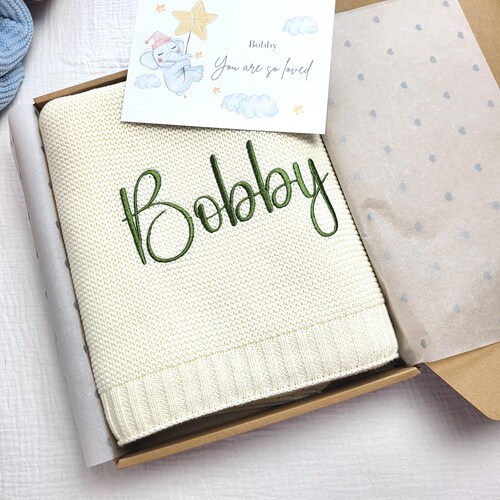 Couverture personnalisée pour bébé - 100 % coton avec prénom brodé