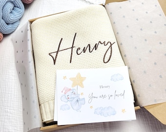 Personalised Baby Blanket – Custom Embroidered Cotton Knit Christening Blanket