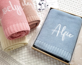 Personalised Baby Blanket – 100% Cotton Knit Embroidered Newborn Blanket