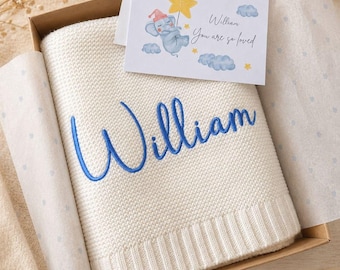 Personalised Baby Blanket – 100% Cotton Knit Embroidered Newborn Blanket