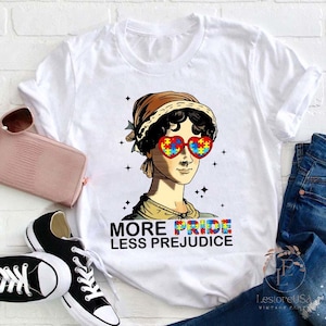 Autism More Pride Less Prejudice Teacher T-Shirt, LGBTQ Shirt, Jane Austen Shirt, Proud Ally Shirt, Pride Month Shirt