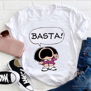 Grappige cartoon Basta tweetalige leraar T-shirt, Mafalda leuke cartoon T-shirt Spaanse leraar, shirt Spaanse leraar