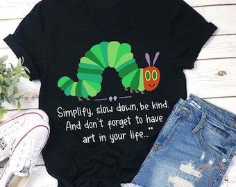 T-shirt chenille ralentir simplifié, cadeau pour les amoureux des livres, t-shirt livre pour enfants, chemise de lecture, chemise chenille la très affamée