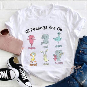 All Feelings Are Ok Teacher T-Shirt, Children's Character Affirmations Shirt, Teacher Characters Shirt, Kindergarten Shirt