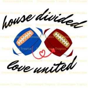 Casa dividida corazón SVG, amor unido, aficionado al fútbol, dos equipos, fútbol dividido, Png, Eps, Dxf, Pdf, archivo de corte digital, Cricut Maker
