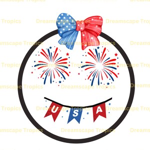 4 de julio para niños, Cara sonriente de EE. UU., Rojo, Blanco y Azul, Día de la Independencia, Bebé estadounidense, SVG, PNG, EPS, DXF, PDF, Archivo de corte digital, Cricut Maker