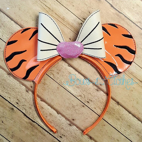 Tiger Stripe Ears Embroidery File, In the Hoop Digital Pattern for 4x4 Headband, Playful Orange Design