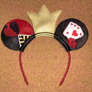 Plik do haftu Heart Crown Mouse Ears, cyfrowy wzór In Hoop na opaskę 4x4, królewski projekt karty