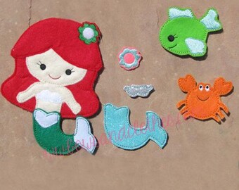 Mermaid Felt Doll Embroidery File, In the Hoop Digital Pattern for 5x7/6x10 Sea Toy, Cute Mermaid Design