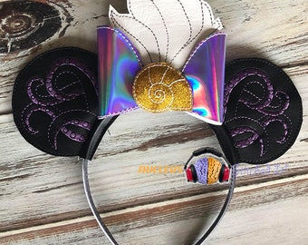 Sea Witch Mouse Ears Embroidery File, In the Hoop Digital Pattern for 4x4 Headband, Oceanic Villain Design