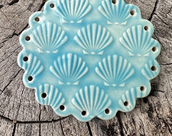 Handmade Baby Blue Shell Pine Needle Basket Base