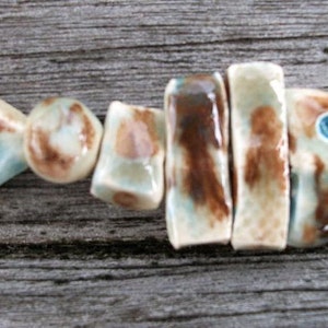 Handmade Beige, Blue and Dark Brown Shiny Ceramic Fish Bonz Pendant